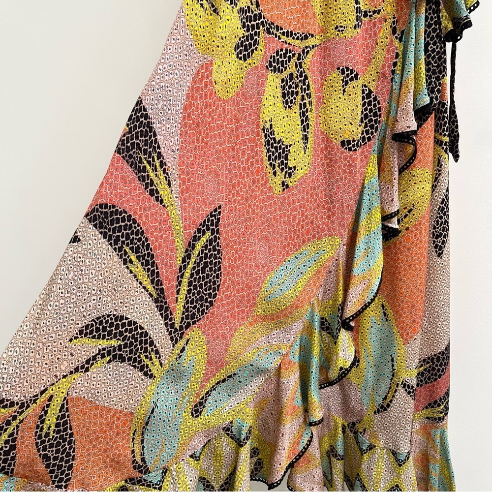 Anthropologie BHANUNI by Jyoti Kathryn Ruffled Wrap Maxi Dress Mosaic Size 16 - Picture 7 of 14